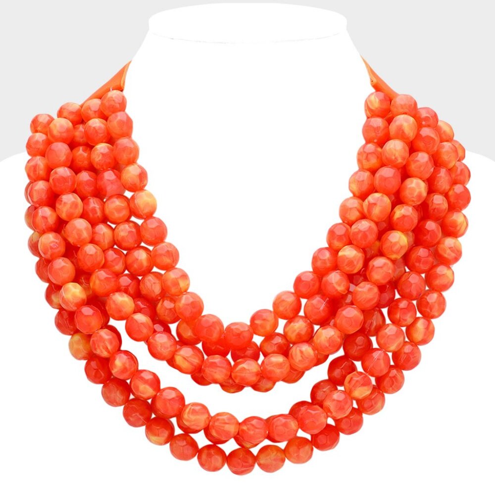 NEW Stunning Faceted Beaded 7-Strand Bib Statement Necklace in Orange Punch - Picture 2 of 9